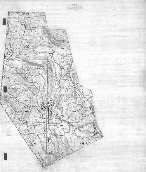 Historical map showing cemetery locations in Ridgefield, Connecticut, from the Charles R. Hale Collection