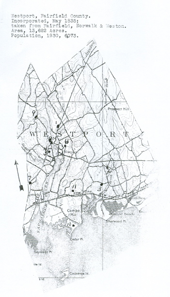 Westport, Connecticut Cemetery Map from the Hale Collection of Cemetery Records